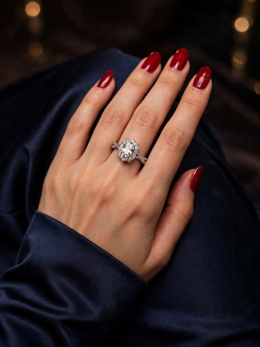 Elegant Silver Halo Oval-Cut Engagement Ring in White